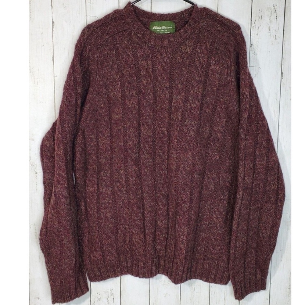 Vintage Eddie Bauer Heritage 100% Wool Sweater in Heathered Burgundy Size Large